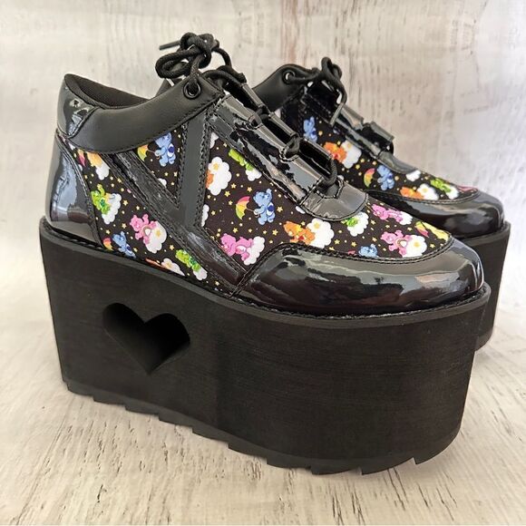 NIB Y.R.U. Qozmo black lo Care Bears platform sneakers in black sky Sz 8 - Picture 2 of 10